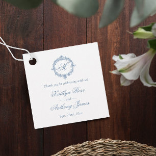 Étiquettes Cadeau Mariage Élégant Vintage Bleu Toile Monogramme