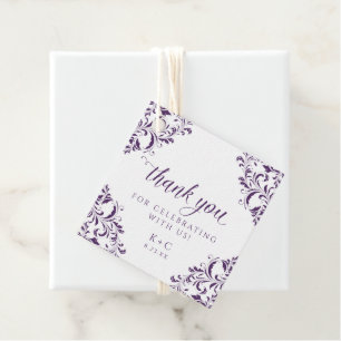 Étiquettes Cadeau Mariage Élégant Vintage Prune Pourpre