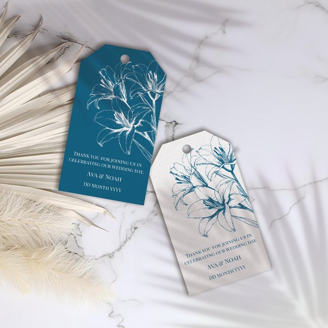 Étiquettes-cadeau Mariage en plan bleu Lily (Créateur téléchargé)
