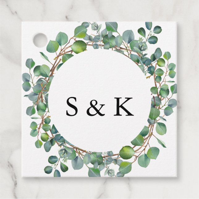 Étiquettes Cadeau Mariage Eucalyptus aquarelle (Devant)