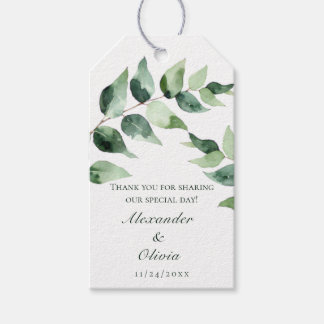 Étiquettes-cadeau Mariage Eucalyptus Aquarelle | Blanc