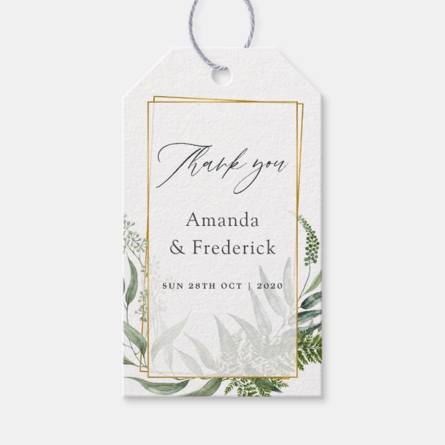 Étiquettes-cadeau Mariage Eucalyptus géométrique aquarelle (Devant)