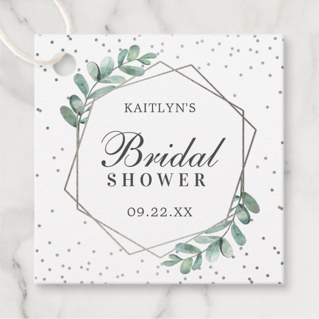 Étiquettes Cadeau Mariage Eucalyptus Géométrique avec Feuille d'Arge (Devant)