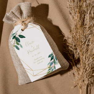 Étiquettes-cadeau Mariage Eucalyptus Géométrique Or