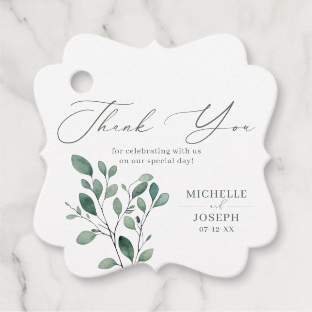 Étiquettes Cadeau Mariage Eucalyptus Sage Vert Aquarelle (Devant)