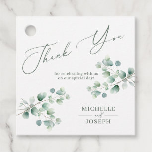 Étiquettes Cadeau Mariage Eucalyptus Sage Vert Aquarelle