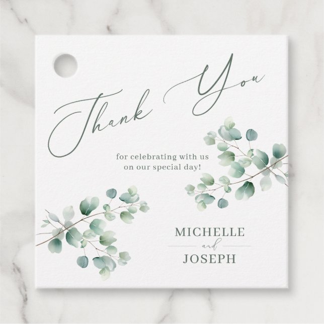 Étiquettes Cadeau Mariage Eucalyptus Sage Vert Aquarelle (Devant)