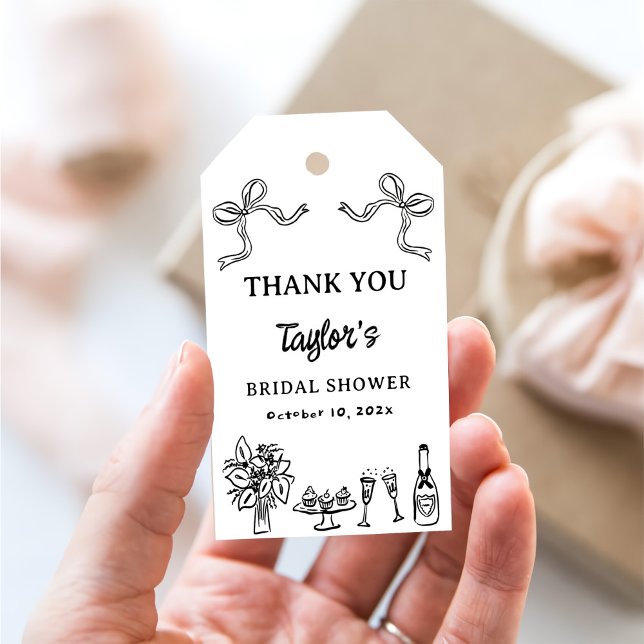 Étiquettes-cadeau Mariage fantaisiste à l'encre noire dessiné à la m (Créateur téléchargé)