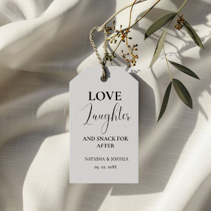Étiquettes-cadeau Mariage Favor Love Rire et un snack pour après