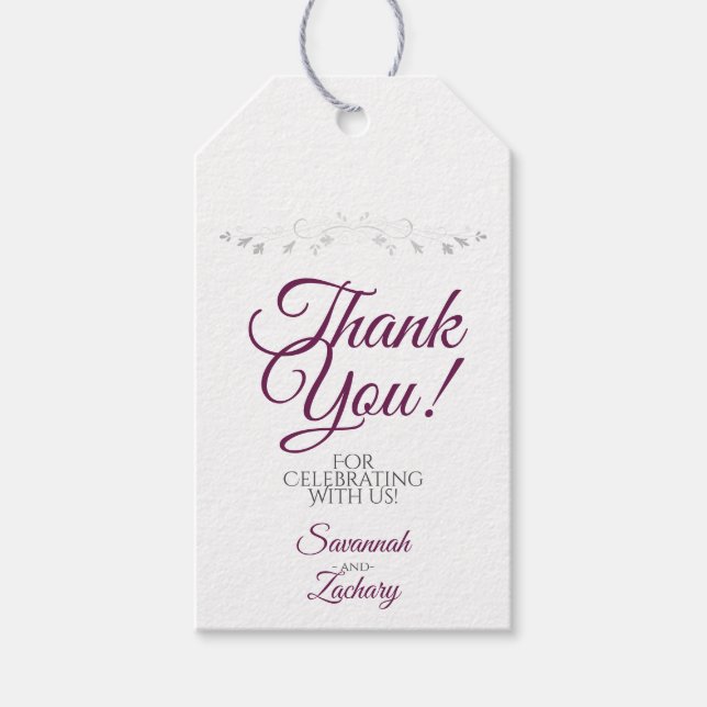Étiquettes-cadeau Mariage Favor Merci blanc avec Cassis violet (Devant)