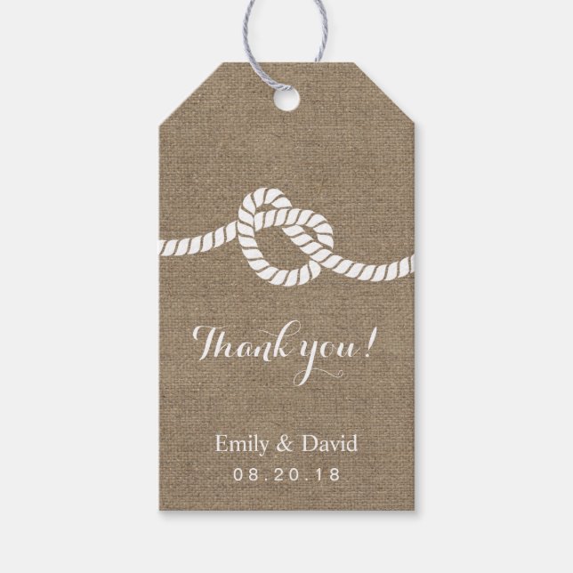 Étiquettes-cadeau Mariage Favor Rustic Tying the Knot Burlap (Devant)