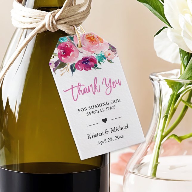 Étiquettes-cadeau Mariage Favoriser l'aquarelle moderne Merci floral (Créateur téléchargé)