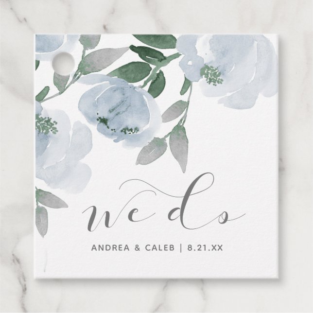 Étiquettes Cadeau Mariage Fête des mariées bleu Dusty Aquarelle Flor (Devant)