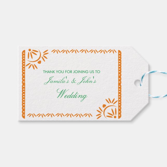 Étiquettes-cadeau Mariage Fête Mexicaine Orange Papier Découpé (Devant (Horizontal))