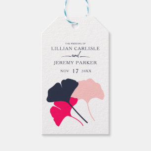 Étiquettes-cadeau Mariage Feuille Bold Modern Navy et Pink Ginkgo
