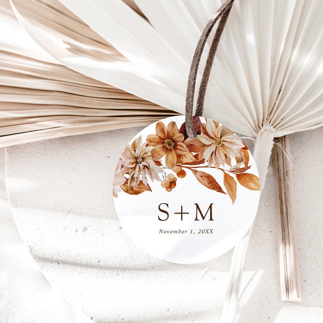 Étiquettes Cadeau Mariage Feuilles d'Automne (Autumn Leaves Wedding Round Favor Tags by Painted Paperie
)