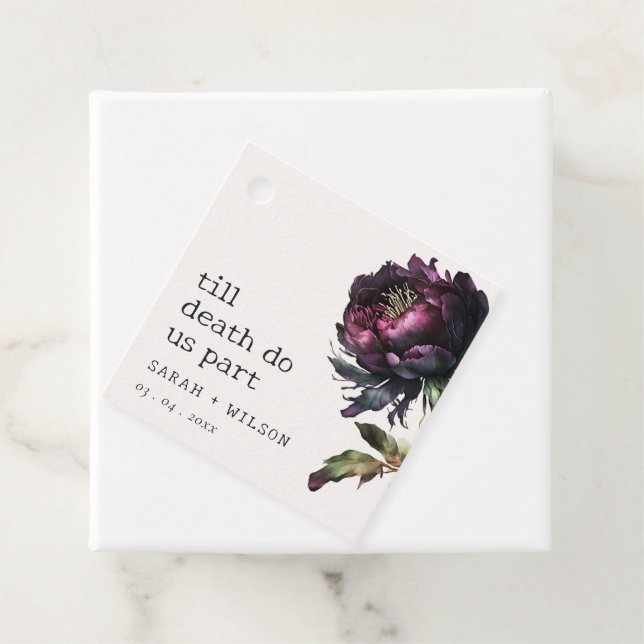 Étiquettes Cadeau Mariage Fleur de Peuplier Noir Violet Gothique Som (En situation)
