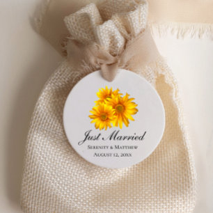 Étiquettes Cadeau Mariage Fleur Jaune Tournesol Just Married