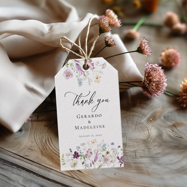 Étiquettes-cadeau Mariage fleur sauvage aquarelle (Créateur téléchargé)