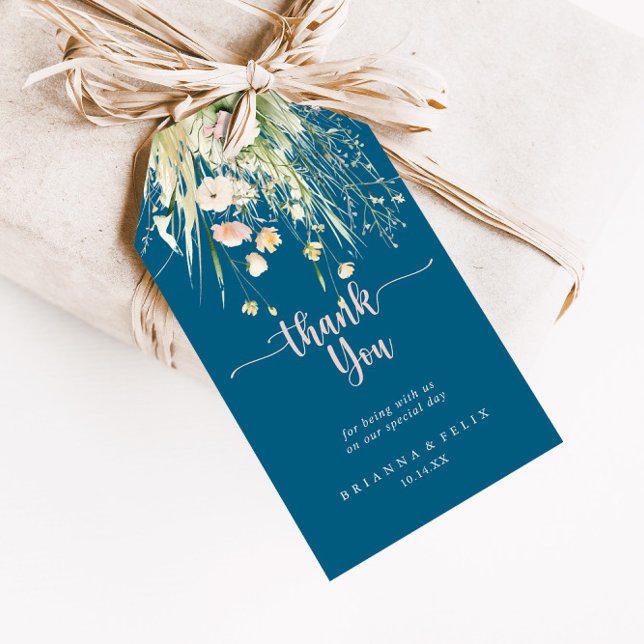 Étiquettes-cadeau Mariage Fleur sauvage de la marine Boho de verdure (Créateur téléchargé)