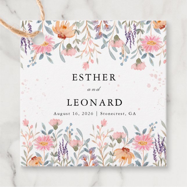 Étiquettes Cadeau Mariage Fleur sauvage de printemps coloré (Devant)