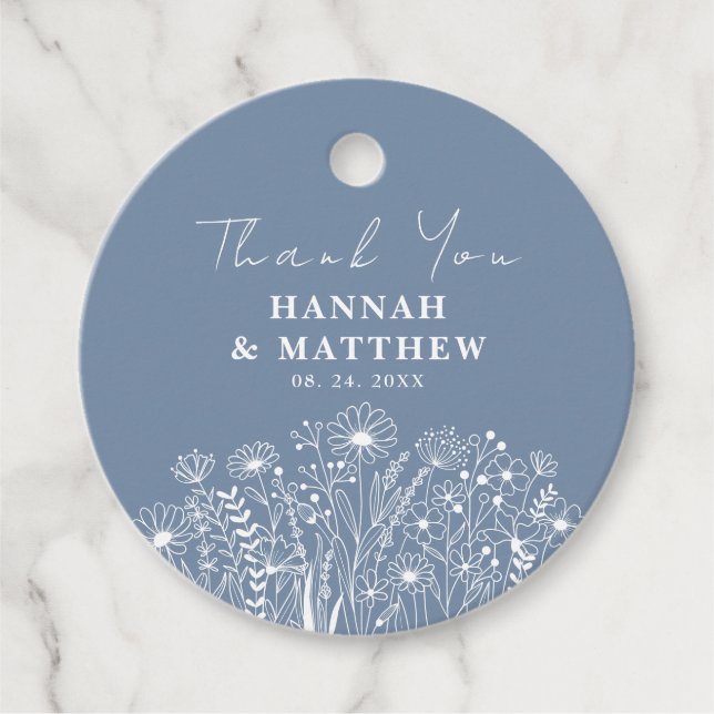 Étiquettes Cadeau Mariage fleur sauvage Dusty Blue Boho (Devant)