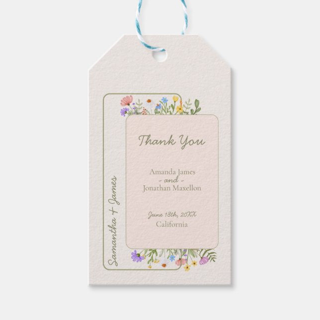 Étiquettes-cadeau Mariage Fleur sauvage rustique moderne (Devant)