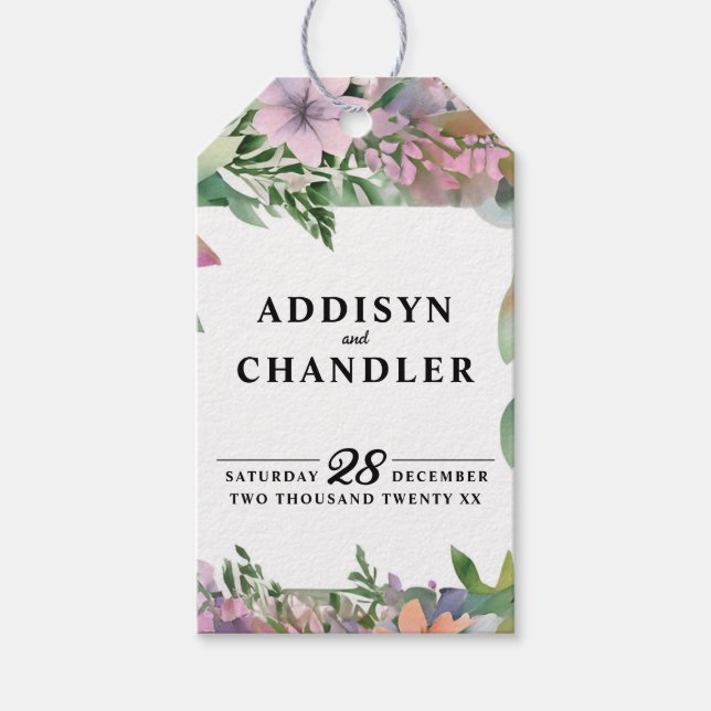 Étiquettes-cadeau Mariage Fleur sauvage Whimsical Pastel Watercolor (Devant)