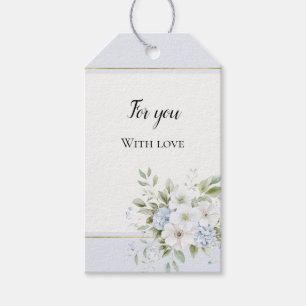 Étiquettes-cadeau Mariage Fleurie Bleu Blanc Élégant