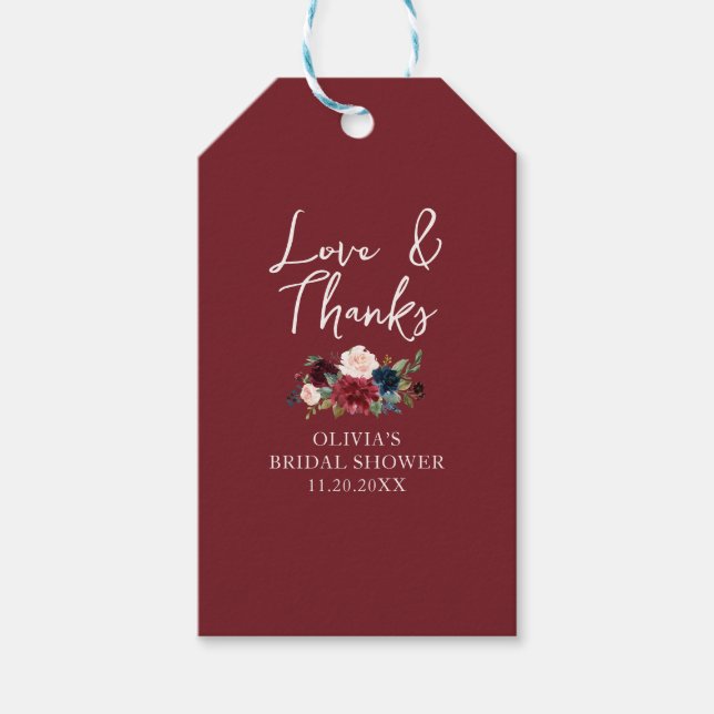 Étiquettes-cadeau Mariage Fleurs d'Amour et de Gratitude (Devant)