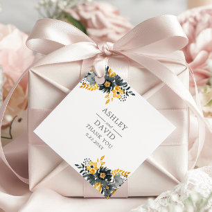 Étiquettes Cadeau Mariage Fleurs Florales Aquarelle Noir Et Or
