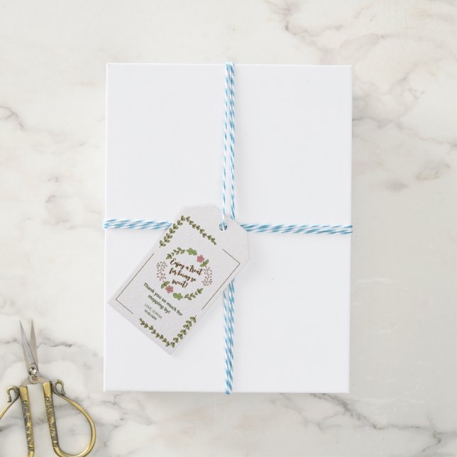 Étiquettes-cadeau Mariage Fleurs Roses Feuilles Vertes (Avec de laficelle)