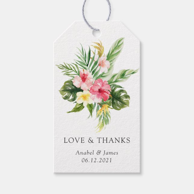 Étiquettes-cadeau Mariage floral à feuilles de bananier tropicale (Devant)