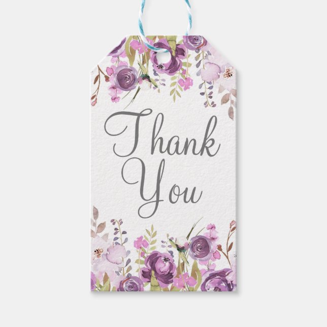 Étiquettes-cadeau Mariage floral aquarelle lavande lilac pourpre (Devant)