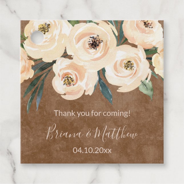 Étiquettes Cadeau Mariage Floral Beige (Devant)