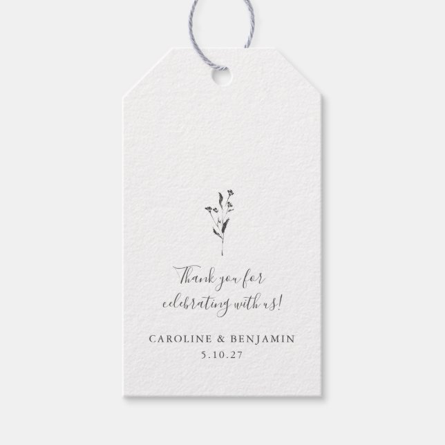 Étiquettes-cadeau Mariage floral  blanc Boho Merci personnalisé (Devant)
