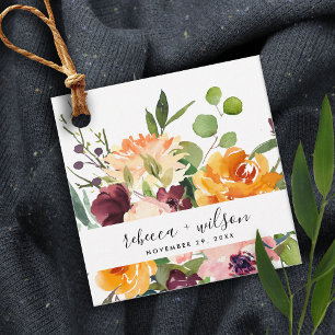 ÉTIQUETTES CADEAU MARIAGE FLORAL BLANC CLAIR JAUNE ORANGE