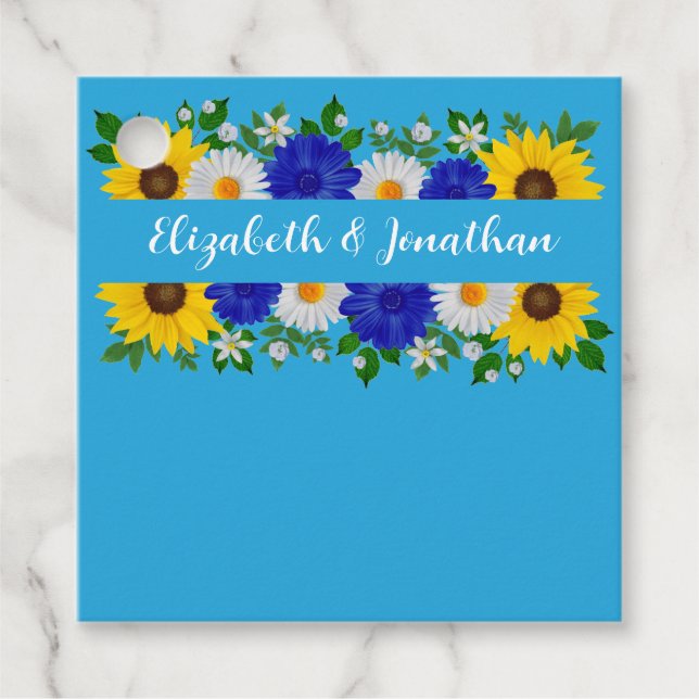 Étiquettes Cadeau Mariage Floral bleu ciel d'été (Devant)