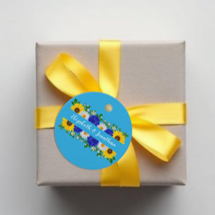 Étiquettes Cadeau Mariage Floral Bleu Ciel d'Été
