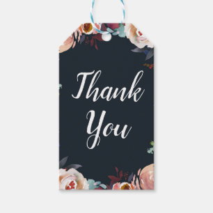 Étiquettes-cadeau Mariage floral bleu foncé et rose pâle