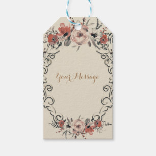 Étiquettes-cadeau Mariage Floral Botanique Élégant Beige Vintage