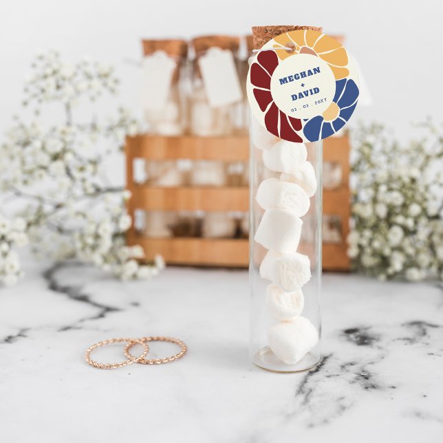 Étiquettes Cadeau Mariage Floral Chic Bohème Groovy Rétro (Retro Groovy Boho Chic Floral Wedding Favor Tags)