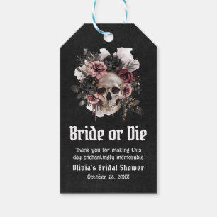 Étiquettes-cadeau Mariage Floral Crâne Halloween Épouse ou Meurt Fêt