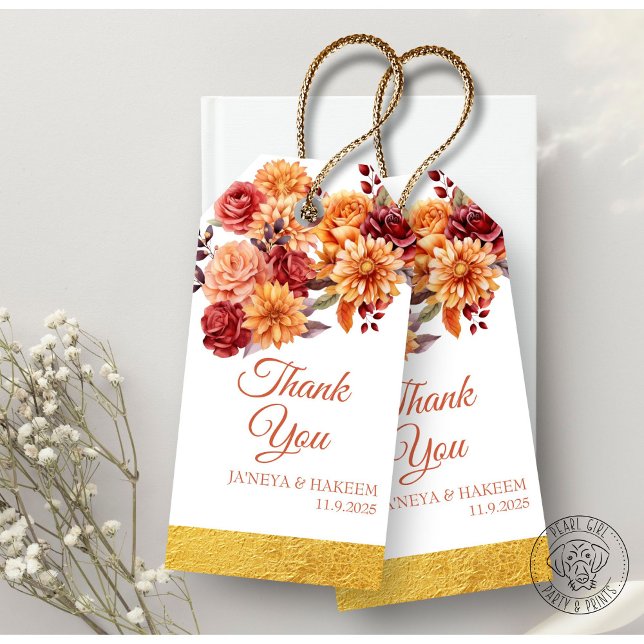 Étiquettes-cadeau Mariage Floral d'Automne (Créateur téléchargé)