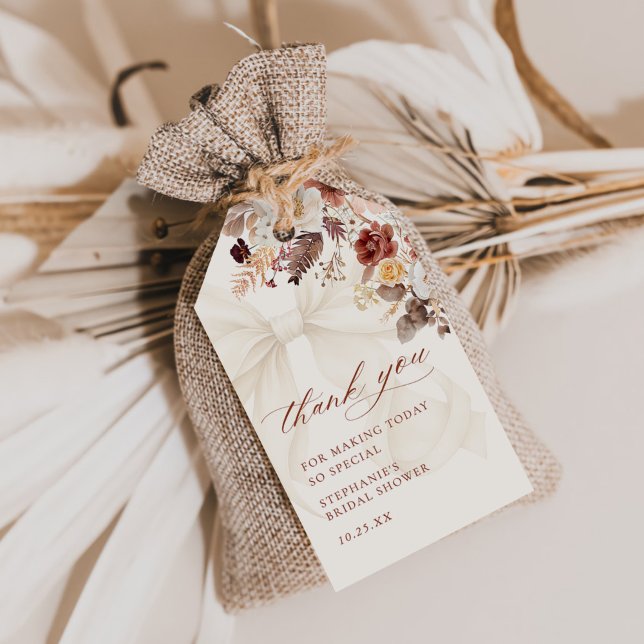Étiquettes-cadeau Mariage Floral d'Automne avec Ruban Blanc (Créateur téléchargé)