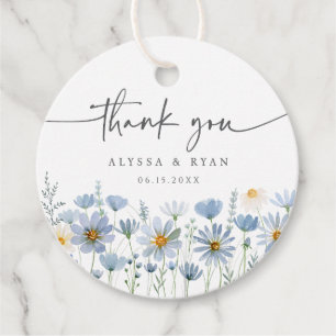Étiquettes Cadeau Mariage Floral de Fleur Sauvage Bleu Poussiéreux