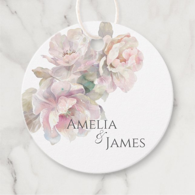 Étiquettes Cadeau Mariage floral de pivoine rose romantique (Devant)