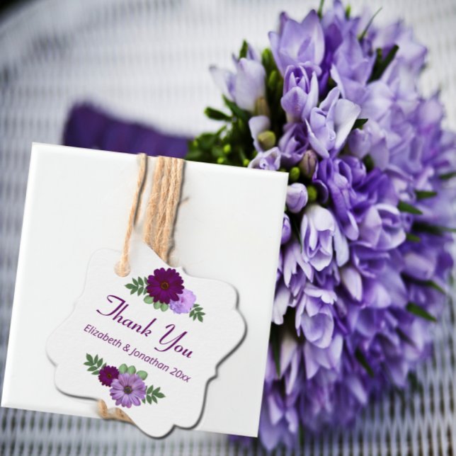 Étiquettes Cadeau Mariage floral de pivoine violette (Créateur téléchargé)