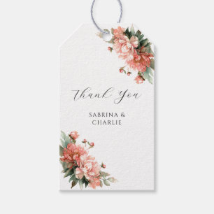 Étiquettes-cadeau Mariage Floral Élégant Corail Pivoine Rose Pâle