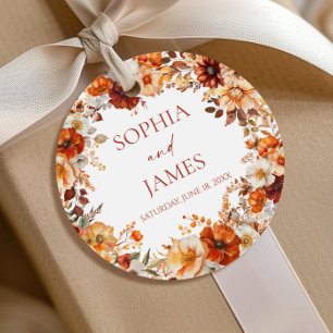 Étiquettes Cadeau Mariage Floral Élégant Rustique d'Automne